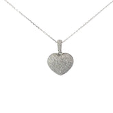14k White Gold .75ct H SI1 Round Diamond Puffed Pave Heart Necklace